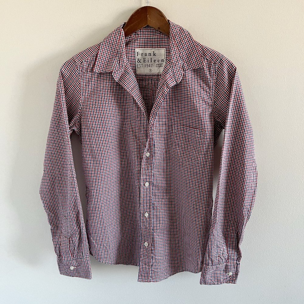 Frank & Eileen Barry Checkered Plaid Button Down Shirt S 100% Cotton